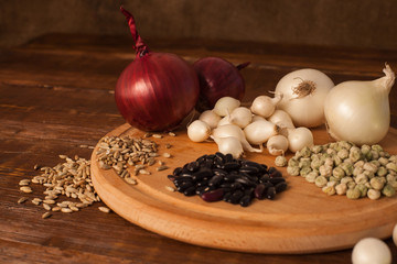 Grains and different onion