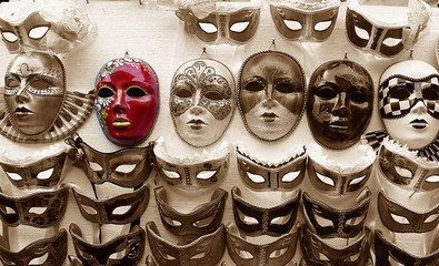 Various venetian masks on sale