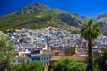 Morocco. Chefchaouen. General view of city seen from kasbah tower