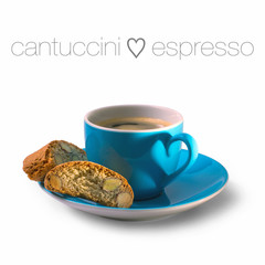 Cantuccini and espresso cup with heart shape