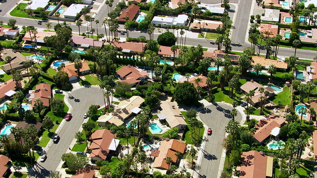 Aerial shot of Palm Springs, California neighborhood