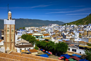 Morocco. Chefchaouen. General view of city seen from kasbah tower