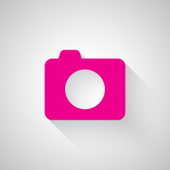 Pink Camera web icon on light grey background