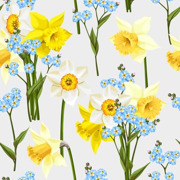 Forget me not and daffodil seamless