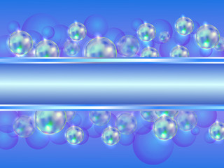 Abstract background with bright multicolored soap bubbles on white and place for inscription, vector illustration