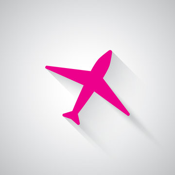 Pink Airplane web icon on light grey background