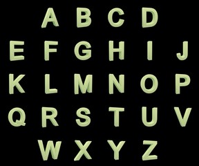 Phosphorescent capital letters alphabet