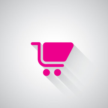 Pink Shopping Cart web icon on light grey background