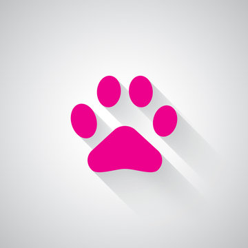 Pink Paw Print web icon on light grey background
