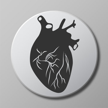heart grey vector icon on round button with shadow