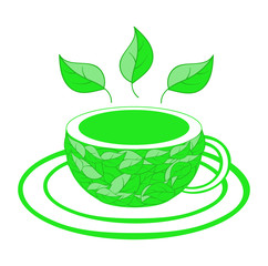Vector food illustration with tea cup and tea leaves