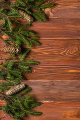 Christmas rustic background - vintage planked wood with lights a