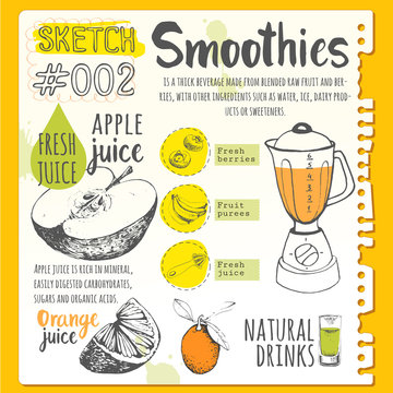 Food sketchbook. Useful drinks in sketch style.