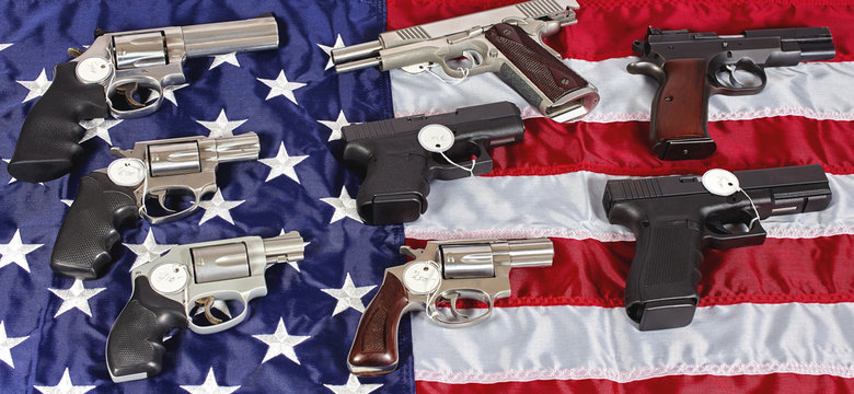 Gun Pistol Firearms For Sale On USA American Flag