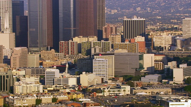 Aerial view of downtown Los Angeles buildings