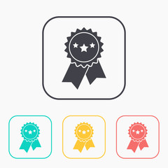 Badge with ribbons and stars color icon set