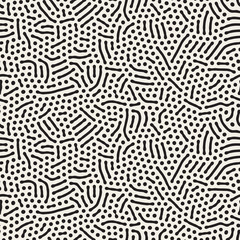 Vector Seamless Black and White Organic Rounded Jumble Lines Retro Pattern