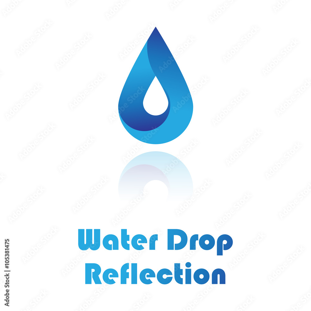 Poster abstract water drop logo with reflection isolated on white background. drop icon with custom text.