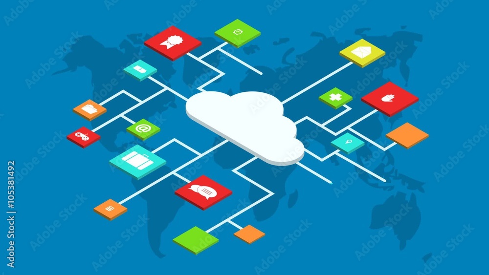 Poster modern concept isometric computer cloud infographic with app