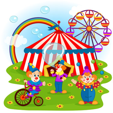 funny clowns and circus - vector illustration, eps