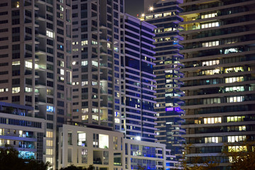 Fototapeta na wymiar Night view to modern living buildings in Tel Aviv. 