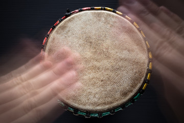 Playing on djembe - Top View