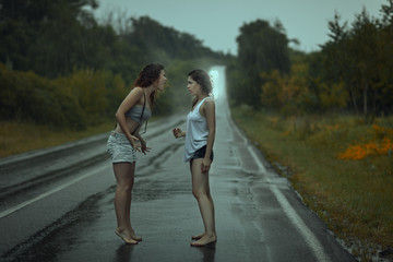 Two women quarrel.