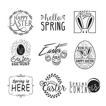 Easter and spring wishes lettering labels design set