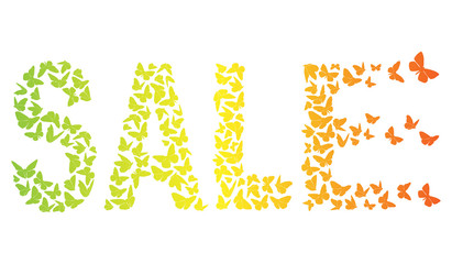 decorative inscription SALE With Green Yellow And Orange Butterflies