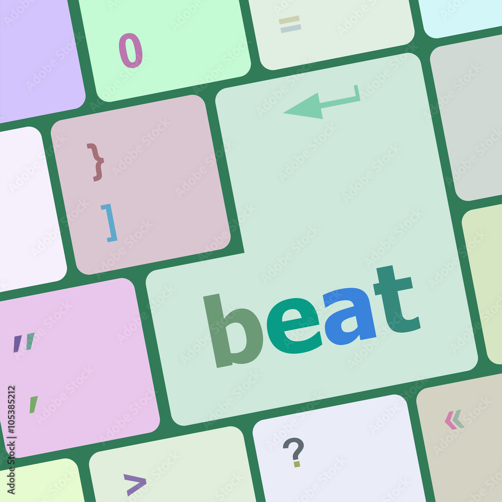 Poster beat word on keyboard key, notebook computer button vector illustration