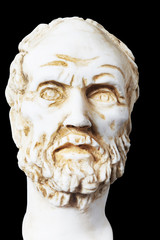 White marble bust of the greek philosopher Democritus