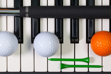 Piano keyboard and different golf equipments