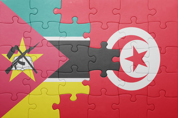 puzzle with the national flag of tunisia and mozambique