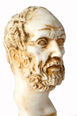 White marble bust of the greek philosopher Democritus, isolated