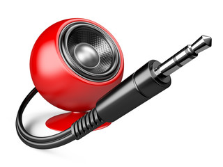 3,5 mm audio plug and red speaker.