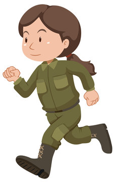 Female soldier in uniform running