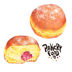 Hand drawn baking set isolated on a white background, donuts Ber - obrazy, fototapety, plakaty