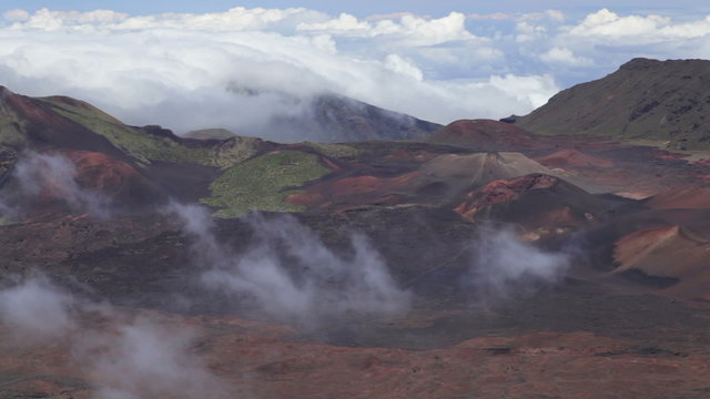 Panning view of the interior of Haleakala Crater, Maui, Hawaii.