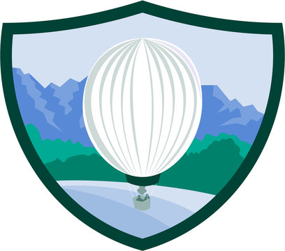Hot Air Ballooning Sea Tree Mountains Crest Retro