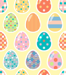 Seamless vector pattern with cute Easter eggs stickers