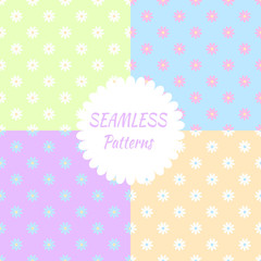 Naklejka premium Cute seamless patterns set. Chamomile flowers pattern