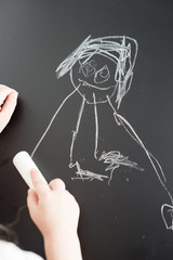 blackboard with child drawing