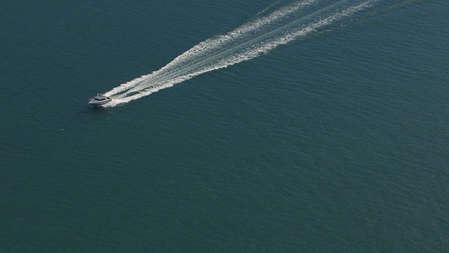 Aerial shot of fishing boat in Alaska