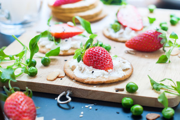 Fresh Summer Snack Sandwiches Cottage Cheese Strawberry