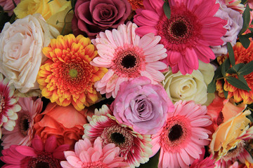 Gerberas and roses in bridal bouquet