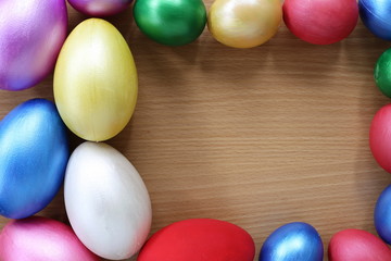 easter eggs on wood background,Handmade painted for design happy