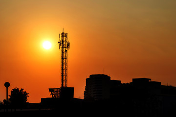 Large antenna with the sunset