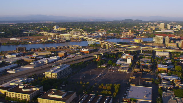 Aerial shot of Fremont bridge, Portland, Oregon