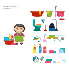 Set of objects for cleaning the house.