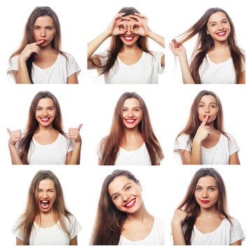 collage of woman different facial expressions